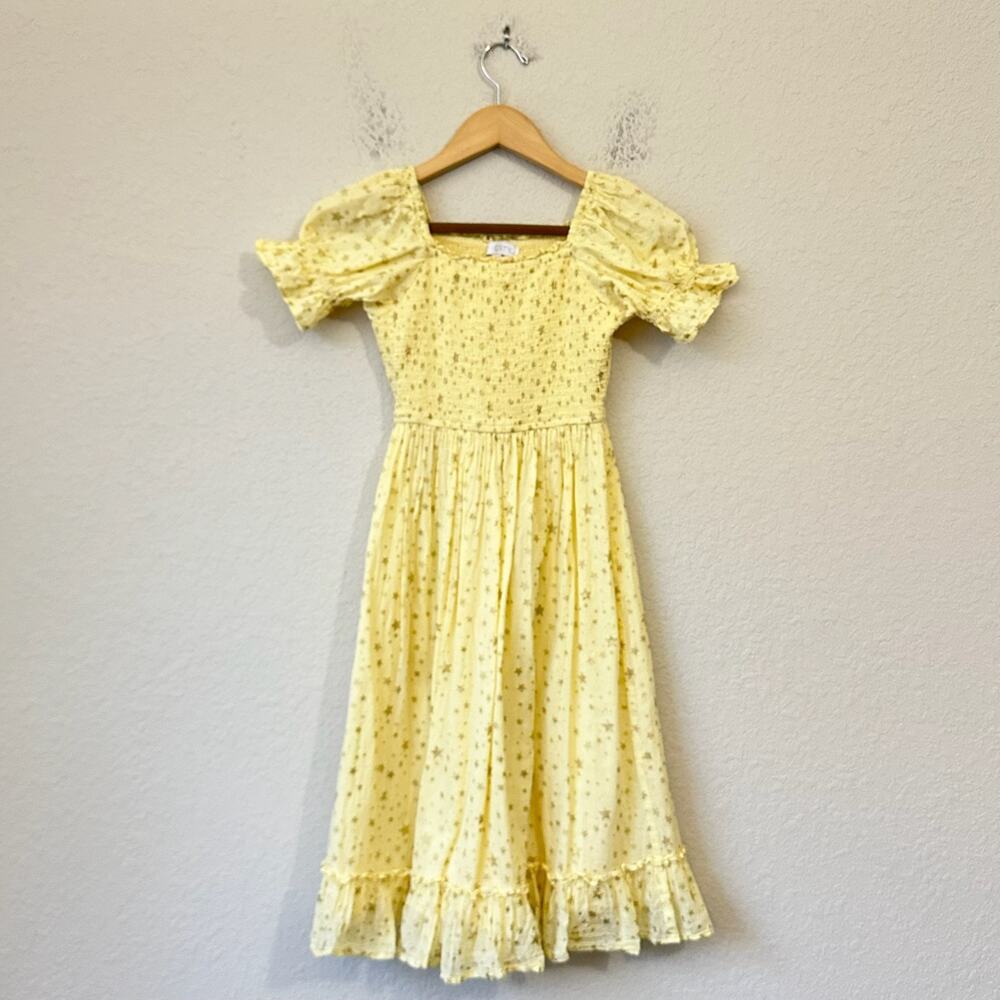 IVY CITY CO Gemma Star Dress Yellow Metallic Smocked Puff Sleeve
